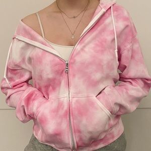 Magenta tie dye oversized zip up sweater